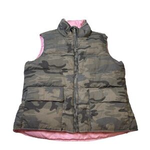 RU Cowgirl Green Camo and Pink Reversal Full Zip Puff Vest Western Women Size L